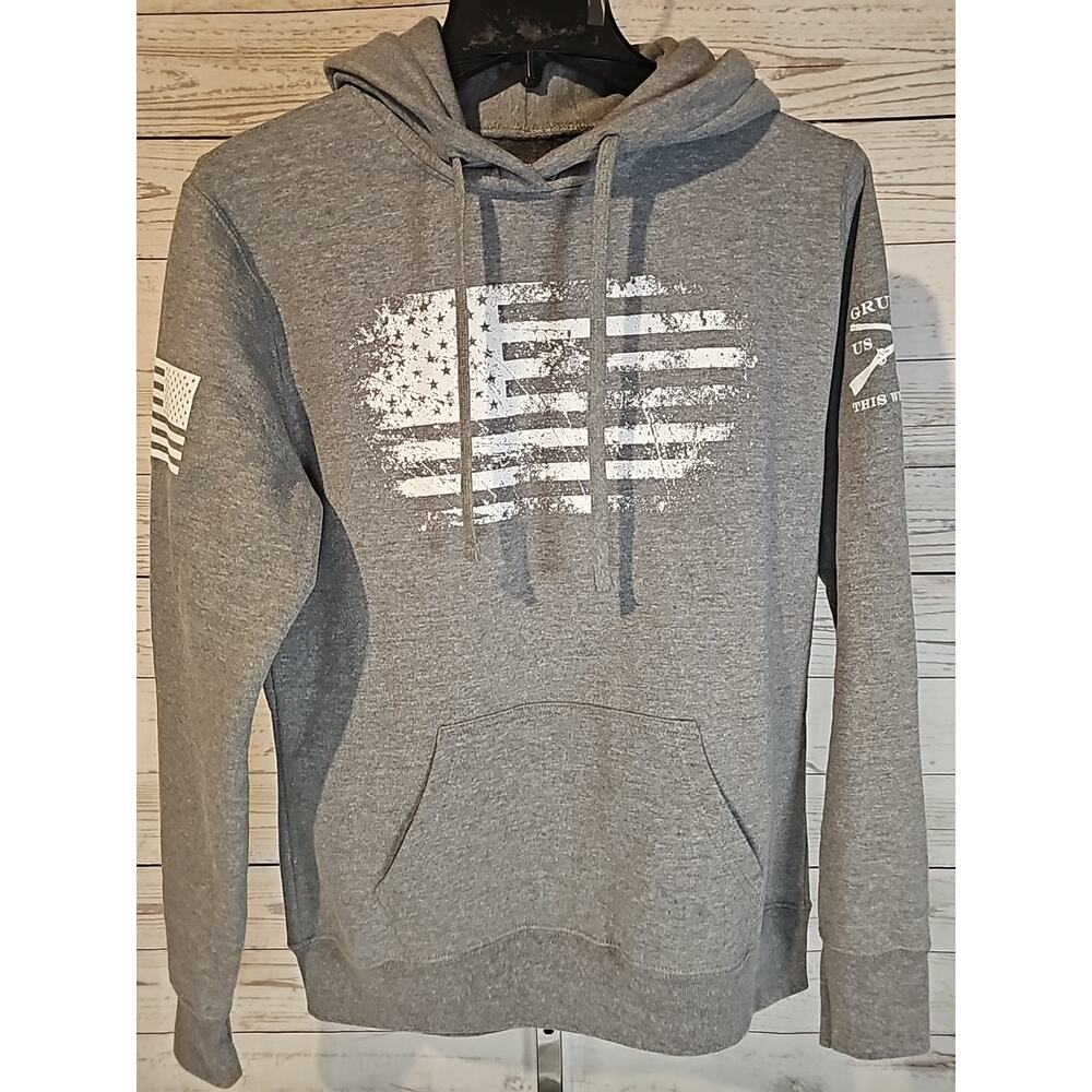 Grunt Style Hoodie Women's Large Gray American Flag Fallen Patriots